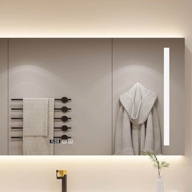 Sintered Stone Bathroom Vanity with 1 Mirror, Ivory Base, 3 Doors, Chalk Sink, Overflow Hole, and Ceramic Material, 63"L x 20"W x 17"H, Bathroom Vanity & Faucet & Smart Square Mirror