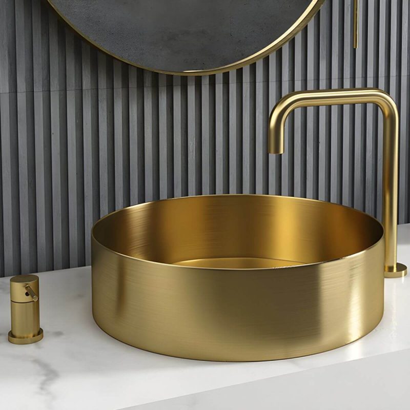 Modern Vessel Bathroom Sink Metal Round with Pop-Up Drain Wash Stand - Sink with Faucet Silver Round Faucet