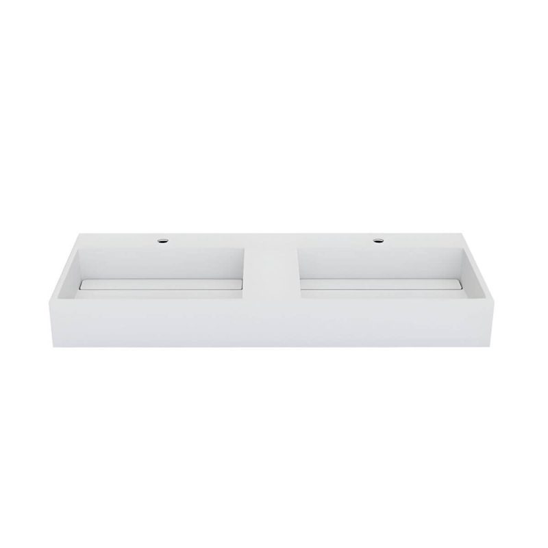 Contemporary Bathroom Sink Man Made Rock Rectangular Vessel Bathroom Sink without Faucet - 47"L x 19"W x 5"H Matte White Double Basin Sink