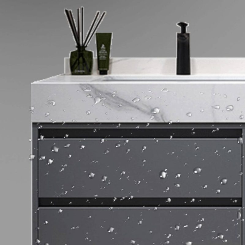Bathroom Vanity with 3 Drawers, Stone Countertop, 1 Mirror, Gray Base, Chalk Sink, 3 Doors & Backsplash, 71"L x 20"W x 22"H, Vanity & Faucet & Smart Square Mirror & Side Cabinet