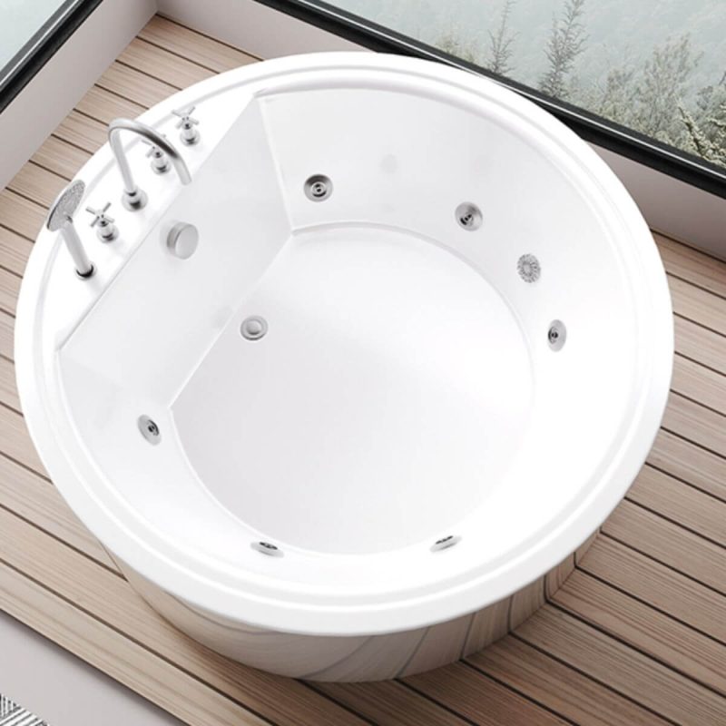 Circular Freestanding Bathtub Roll Top Casual White Plexiglass Soaking, 59"L x 59"W x 24"H, Tub