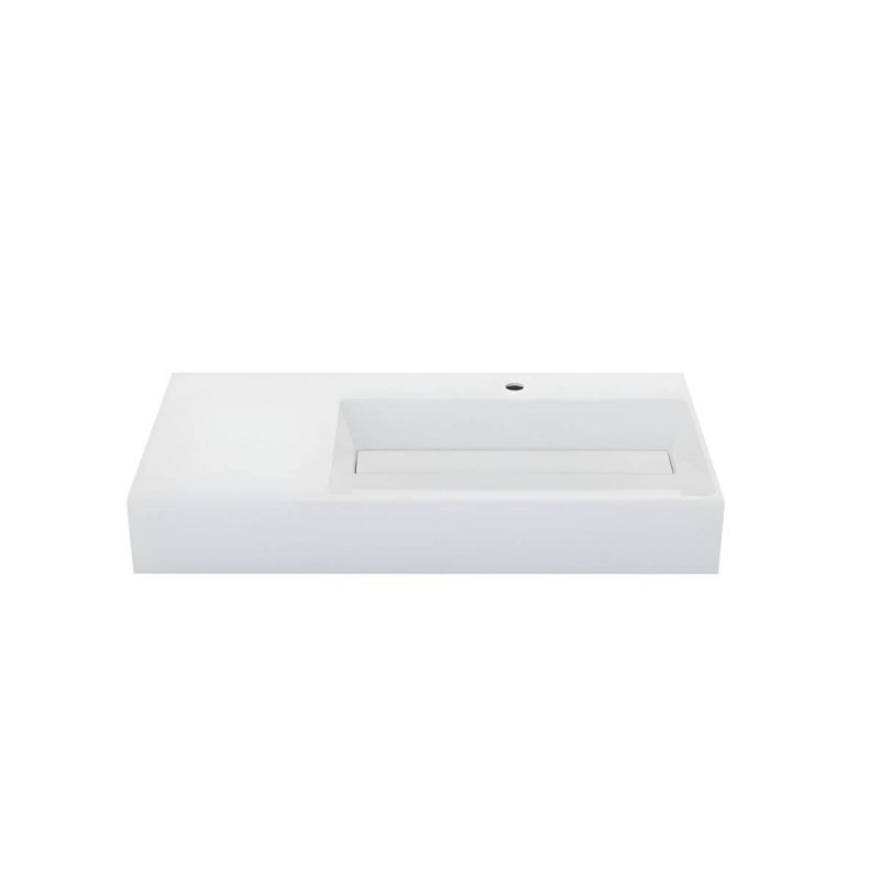 Contemporary Bathroom Sink Man Made Rock Rectangular Vessel Bathroom Sink without Faucet - 35"L x 19"W x 5"H Bright White Right Basin