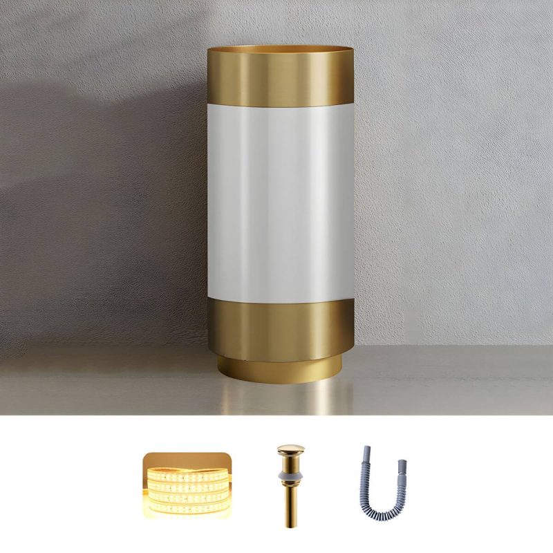 Modern Bathroom Sink with Pop-Up Drain Round Metal Pedestal Bathroom Sink - Gold-White Sink Unavailable