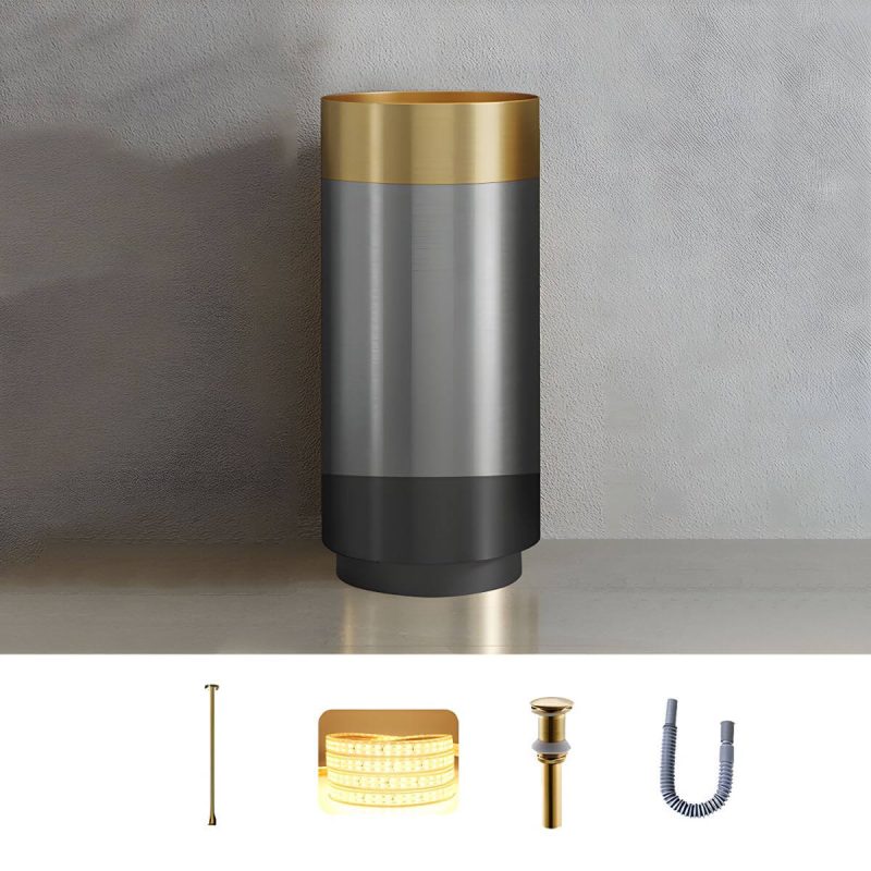 Modern Bathroom Sink with Pop-Up Drain Round Metal Pedestal Bathroom Sink - Gold Sink with Faucet Ceiling Sensing Faucet