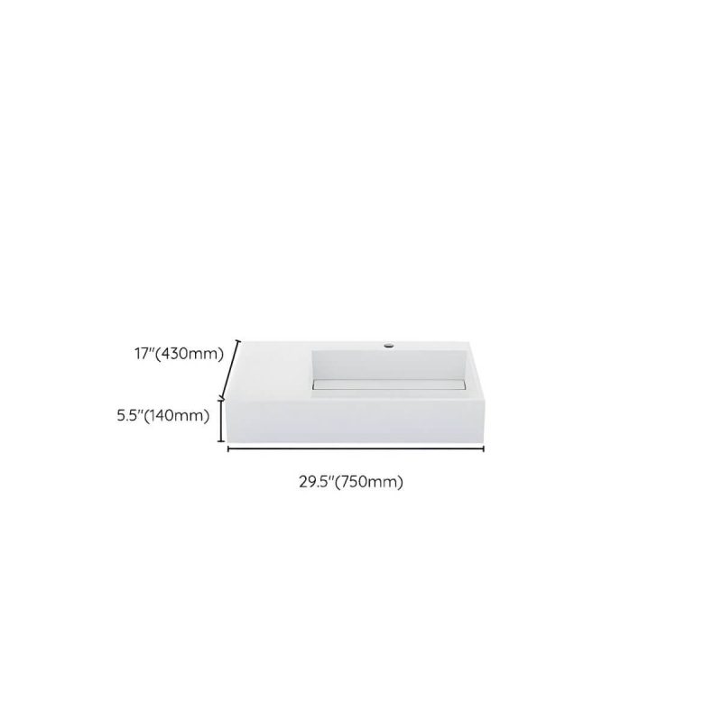 Dimension of Contemporary Bathroom Sink Man Made Rock Rectangular Vessel Bathroom Sink without Faucet - 30"L x 17"W x 6"H Bright White Right Basin