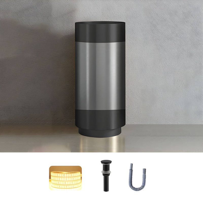 Modern Bathroom Sink with Pop-Up Drain Round Metal Pedestal Bathroom Sink - Black/Gray Sink Unavailable