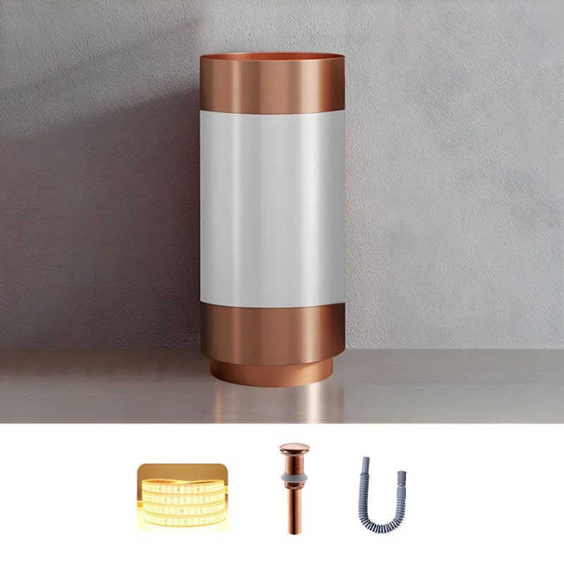 Modern Bathroom Sink with Pop-Up Drain Round Metal Pedestal Bathroom Sink - White-Rose Gold Sink Unavailable