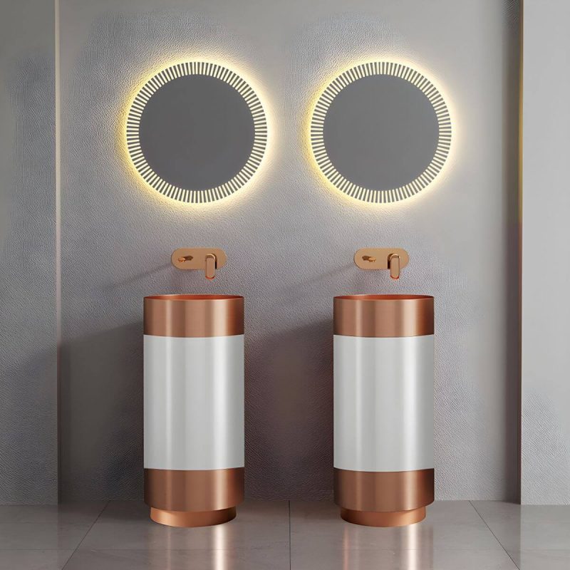 Modern Bathroom Sink with Pop-Up Drain Round Metal Pedestal Bathroom Sink - Rose Gold Sink Unavailable