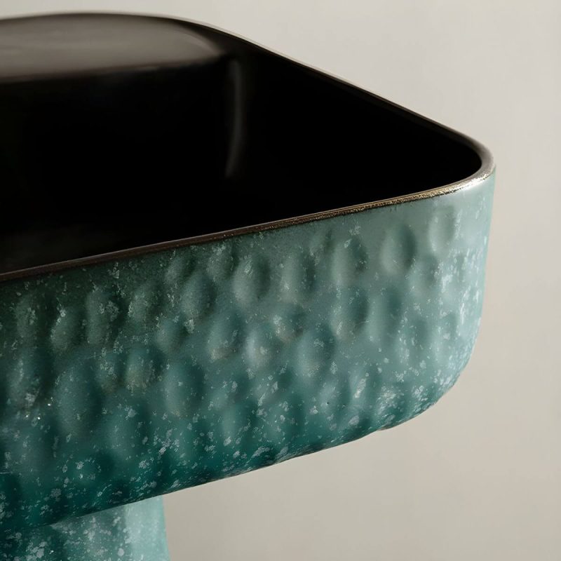 Green Rectangular Pedestal Bathroom Sink with Hand Hammered Craftsmanship and Stain-Resistant Finish - Sink Unavailable Not Available