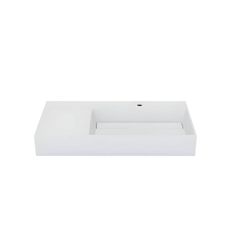 Contemporary Bathroom Sink Man Made Rock Rectangular Vessel Bathroom Sink without Faucet - 35"L x 19"W x 5"H Matte White Right Basin