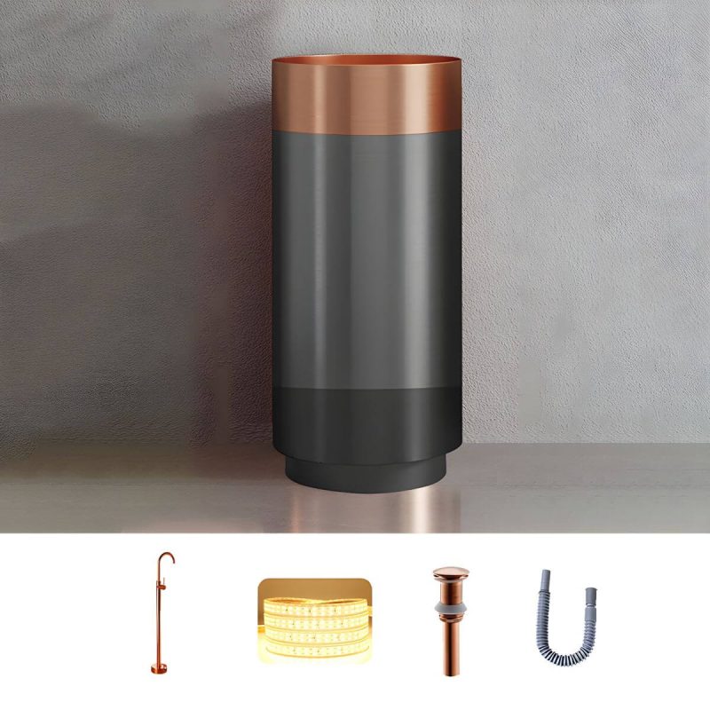 Modern Bathroom Sink with Pop-Up Drain Round Metal Pedestal Bathroom Sink - Gold-Black Sink with Faucet Floor-standing