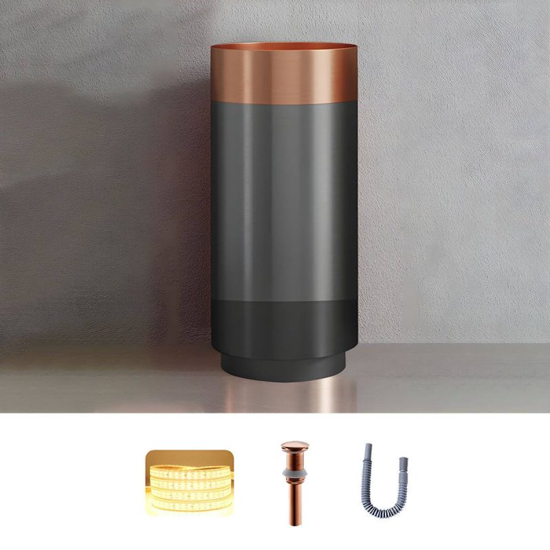 Modern Bathroom Sink with Pop-Up Drain Round Metal Pedestal Bathroom Sink - Gold-Black Sink Unavailable