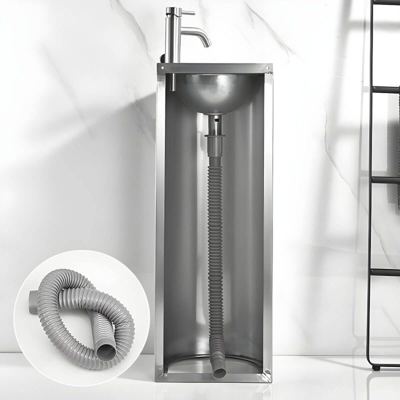 Contemporary Stainless Steel U-Shaped Pedestal Sink with Pop-Up Drain - Cold Water Dispensers Sink with Faucet Sensor Faucet