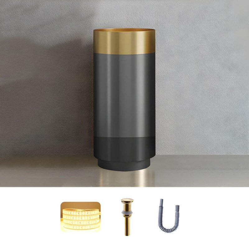 Modern Bathroom Sink with Pop-Up Drain Round Metal Pedestal Bathroom Sink - Grey/ Gold Sink Unavailable