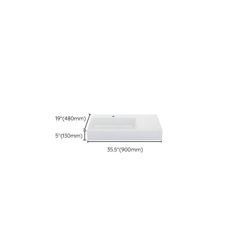 Dimension of Contemporary Bathroom Sink Man Made Rock Rectangular Vessel Bathroom Sink without Faucet - 35"L x 19"W x 5"H Bright White Left Basin
