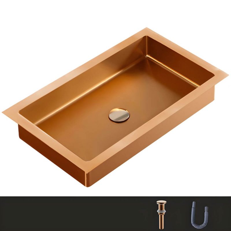 Metal Rectangular Bathroom Sink Modern Undermount Bathroom Sink - Sink Rose Gold None