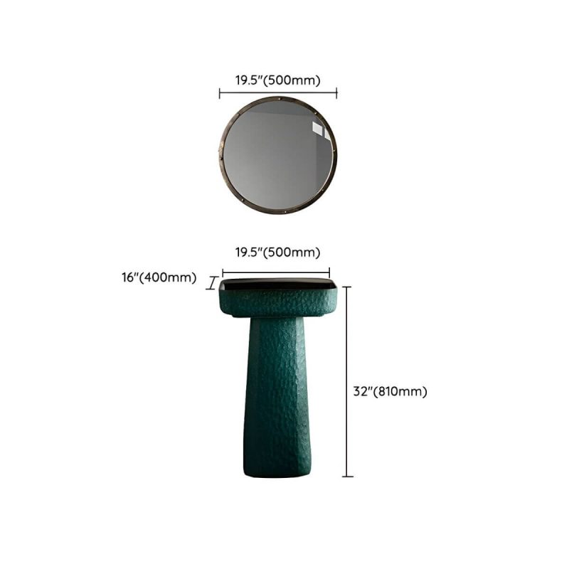 Dimension of Green Rectangular Pedestal Bathroom Sink with Hand Hammered Craftsmanship and Stain-Resistant Finish - Sink & Faucet & Mirror Swivel Faucet Black