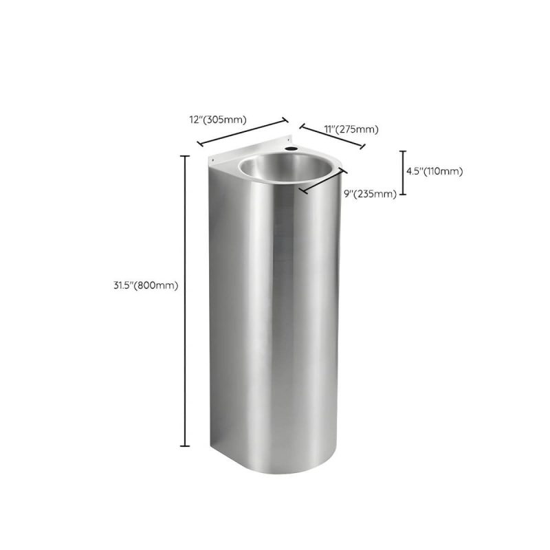 Dimension of Contemporary Stainless Steel U-Shaped Pedestal Sink with Pop-Up Drain - Sink Not Available Unavailable