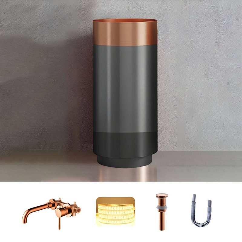Modern Bathroom Sink with Pop-Up Drain Round Metal Pedestal Bathroom Sink - Gold-Black Sink with Faucet Wall Mounted Faucet
