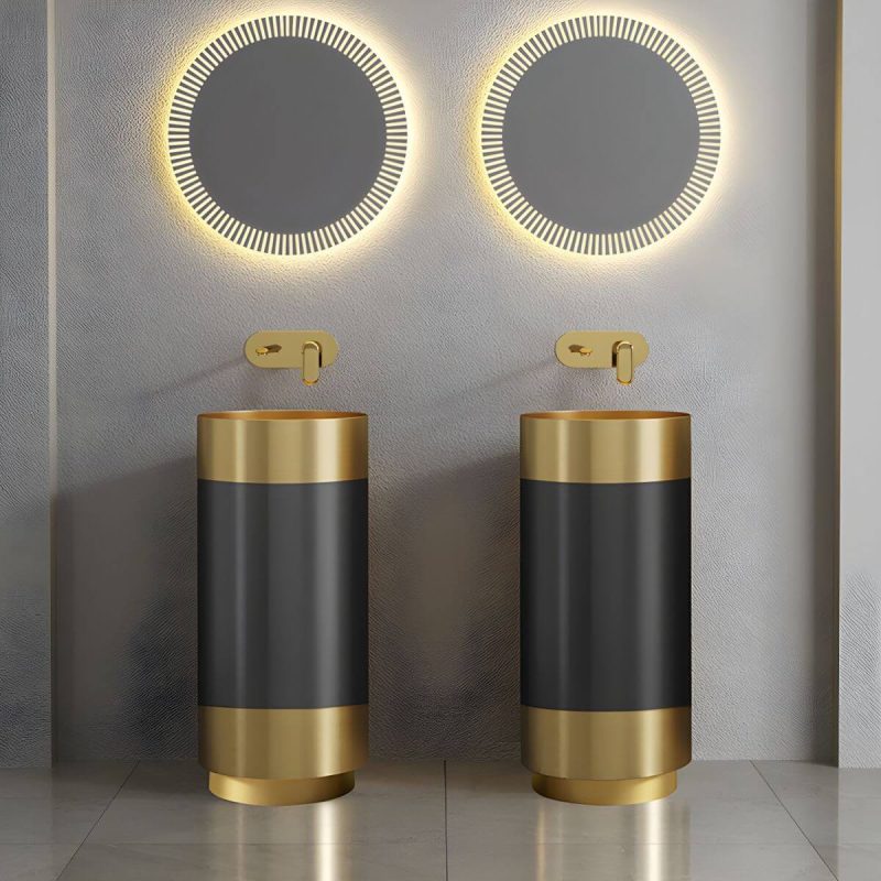 Modern Bathroom Sink with Pop-Up Drain Round Metal Pedestal Bathroom Sink - White-Rose Gold Sink Unavailable