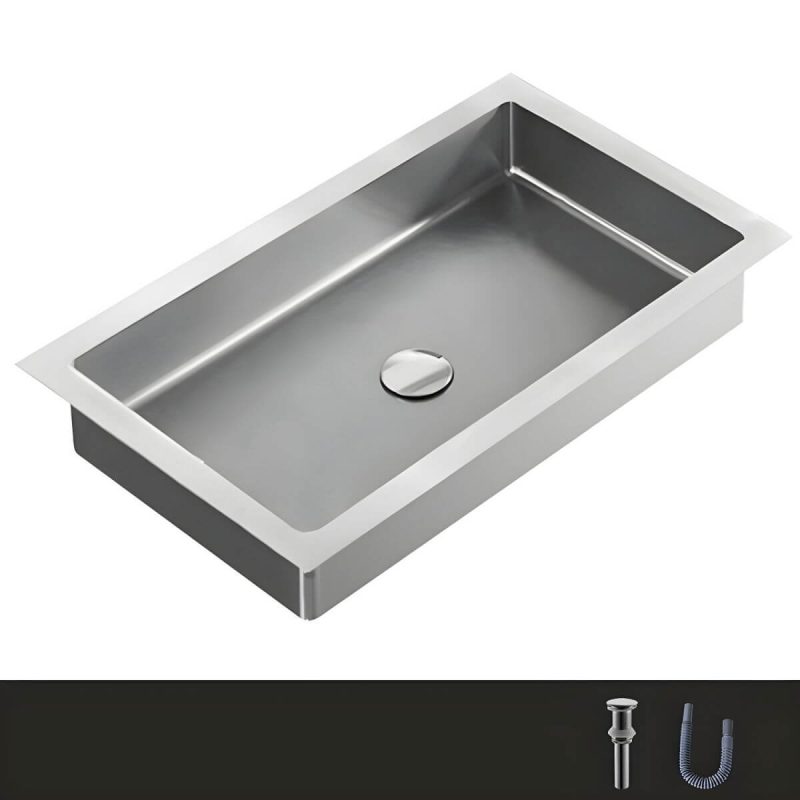 Metal Rectangular Bathroom Sink Modern Undermount Bathroom Sink - Sink Silver None