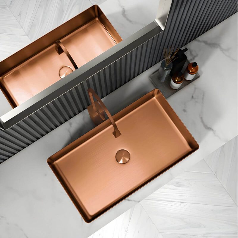 Modern Wash Stand Metal Rectangular with Drain Assembly and Faucet Vessel Bathroom Sink - Sink with Faucet Bronze Gooseneck/High Arc