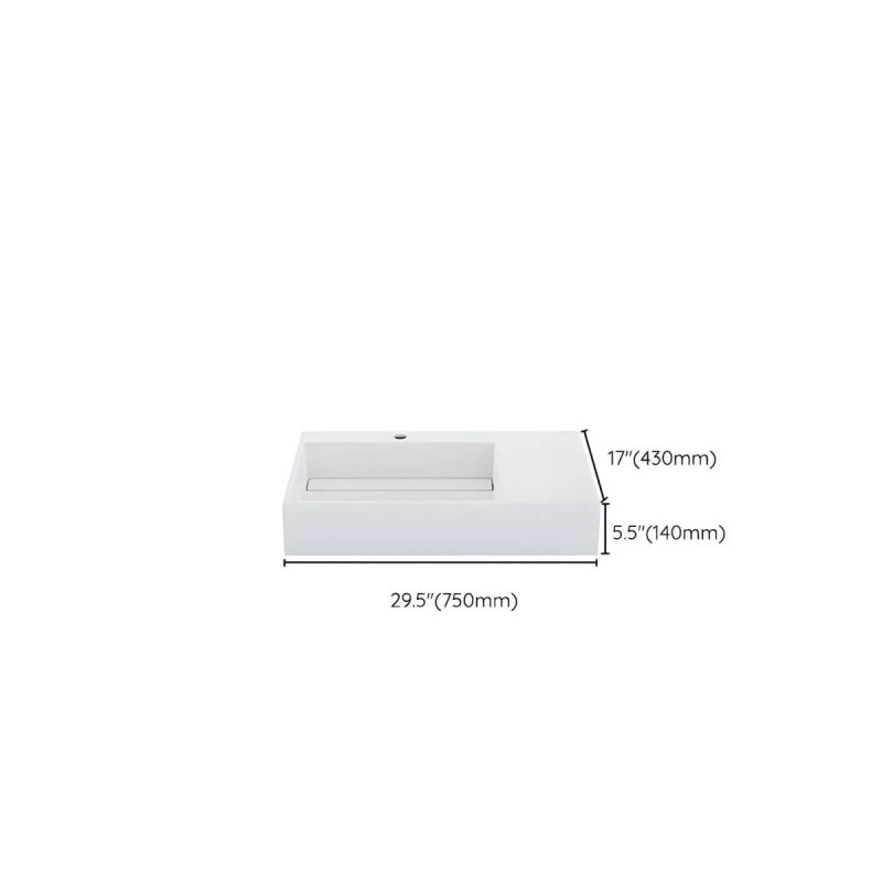 Dimension of Contemporary Bathroom Sink Man Made Rock Rectangular Vessel Bathroom Sink without Faucet - 30"L x 17"W x 6"H Bright White Left Basin