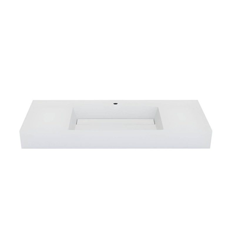Contemporary Bathroom Sink Man Made Rock Rectangular Vessel Bathroom Sink without Faucet - 47"L x 19"W x 5"H Matte White Single Basin Sink