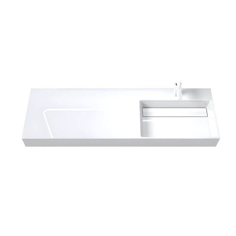 Contemporary Bathroom Sink Man Made Rock Rectangular Vessel Bathroom Sink without Faucet - 59"L x 19"W x 5"H Bright White Right Basin