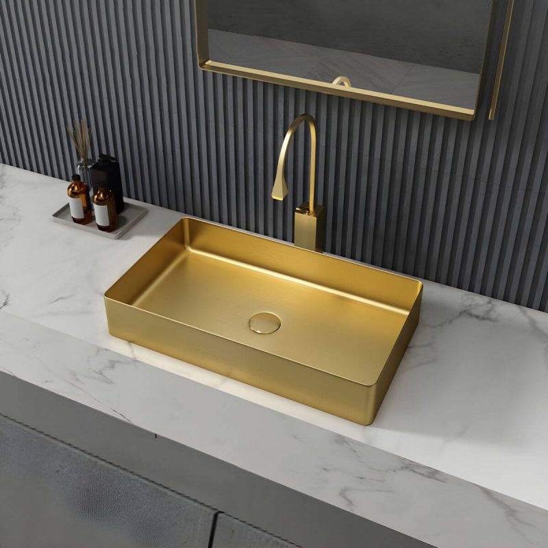 Modern Bathroom Sink Metal Rectangular Vessel Bathroom Sink with Pop-Up Drain - Grey Sink