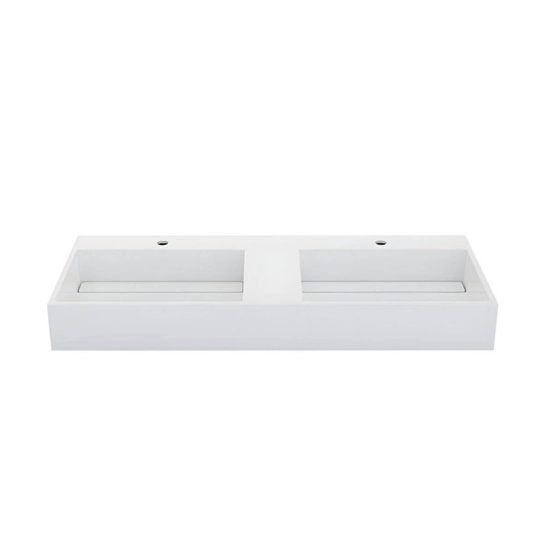 Contemporary Bathroom Sink Man Made Rock Rectangular Vessel Bathroom Sink without Faucet - 47"L x 19"W x 5"H Bright White Double Basin Sink