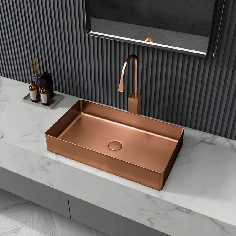 Modern Wash Stand Metal Rectangular with Drain Assembly and Faucet Vessel Bathroom Sink - Sink with Faucet Black Gooseneck/High Arc