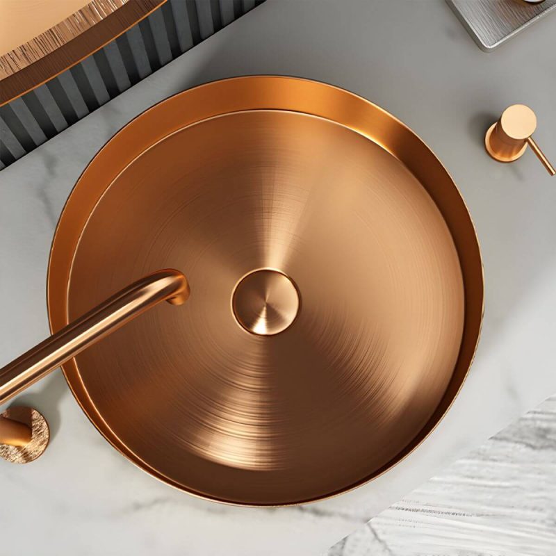 Modern Vessel Bathroom Sink Metal Round with Pop-Up Drain Wash Stand - Sink with Faucet Black Round Faucet