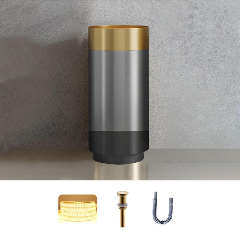 Modern Bathroom Sink with Pop-Up Drain Round Metal Pedestal Bathroom Sink - Gold Sink Unavailable