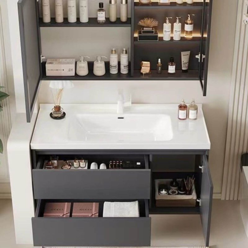 Modern Dove Grey Bathroom Vanity with White Faucet, 3 Doors, Backsplash, Rectangular Sink, Shelf, Vanity & Faucet & Smart Medicine Cabinet, 40"L x 20"W x 20"H