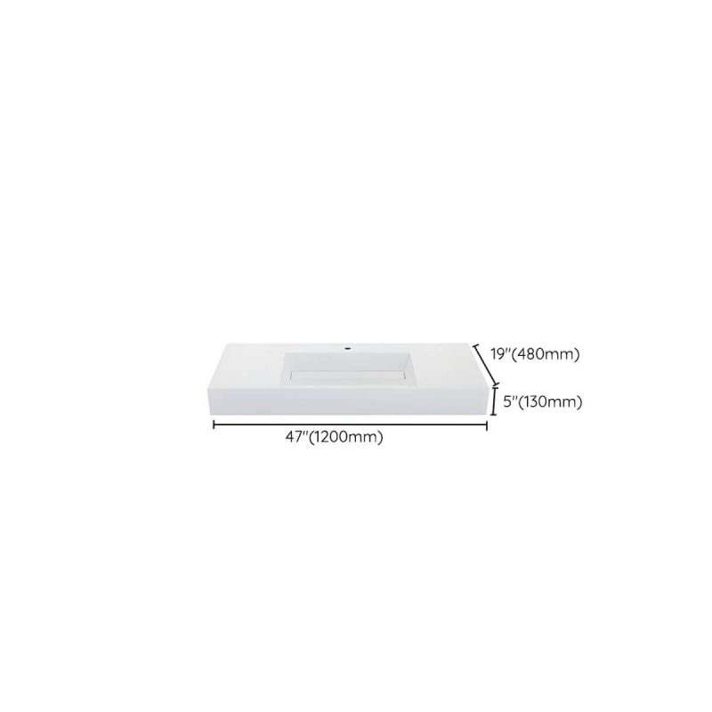 Dimension of Contemporary Bathroom Sink Man Made Rock Rectangular Vessel Bathroom Sink without Faucet - 47"L x 19"W x 5"H Bright White Single Basin Sink