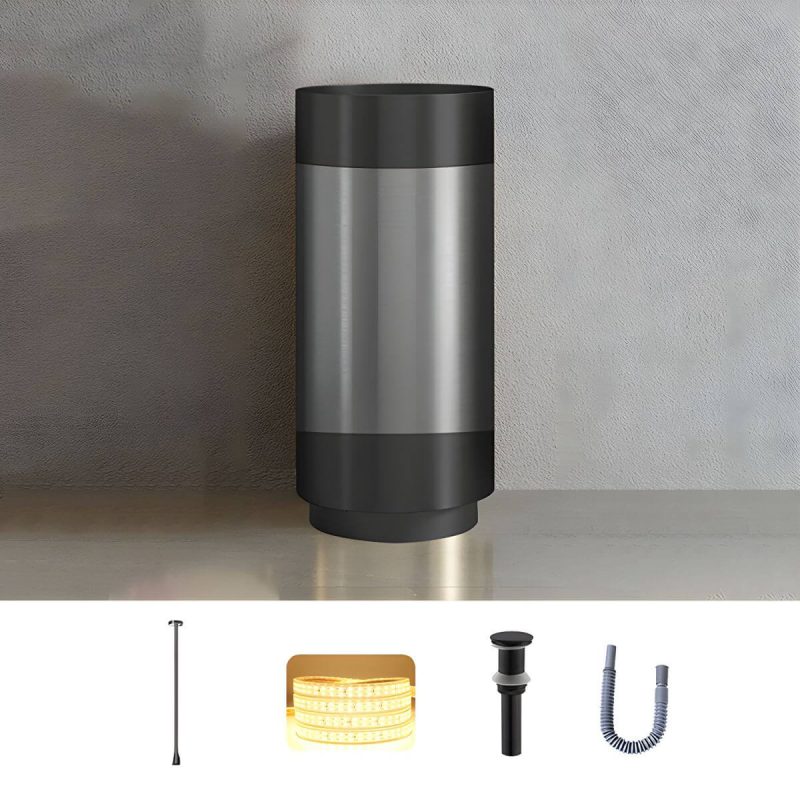 Modern Bathroom Sink with Pop-Up Drain Round Metal Pedestal Bathroom Sink - Black/Gray Sink with Faucet Ceiling Sensing Faucet