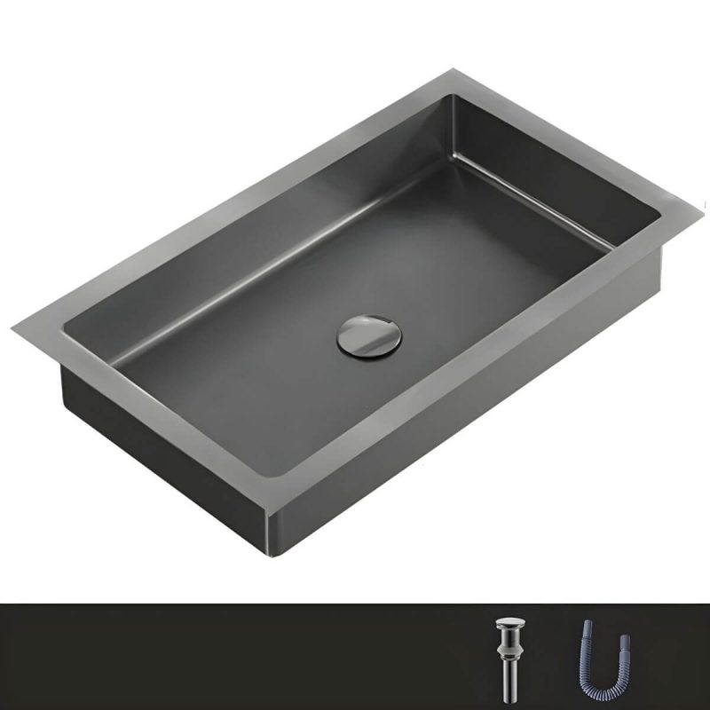 Metal Rectangular Bathroom Sink Modern Undermount Bathroom Sink - Sink Grey None