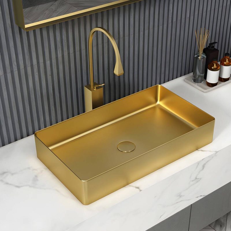 Modern Bathroom Sink Metal Rectangular Vessel Bathroom Sink with Pop-Up Drain - Bronze Sink