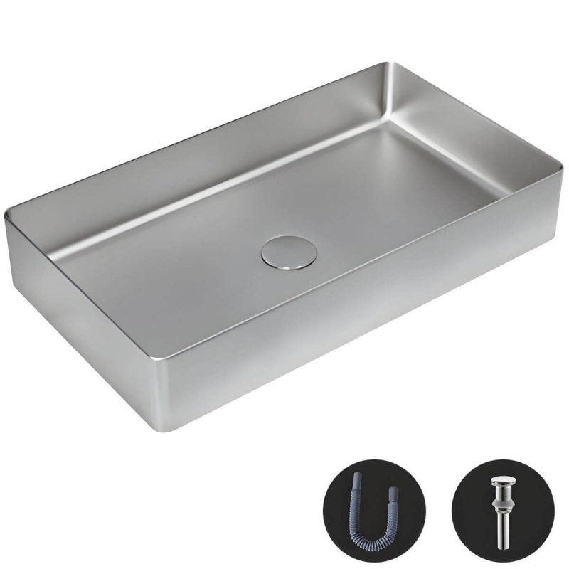 Modern Wash Stand Metal Rectangular with Drain Assembly and Faucet Vessel Bathroom Sink - Sink Grey None