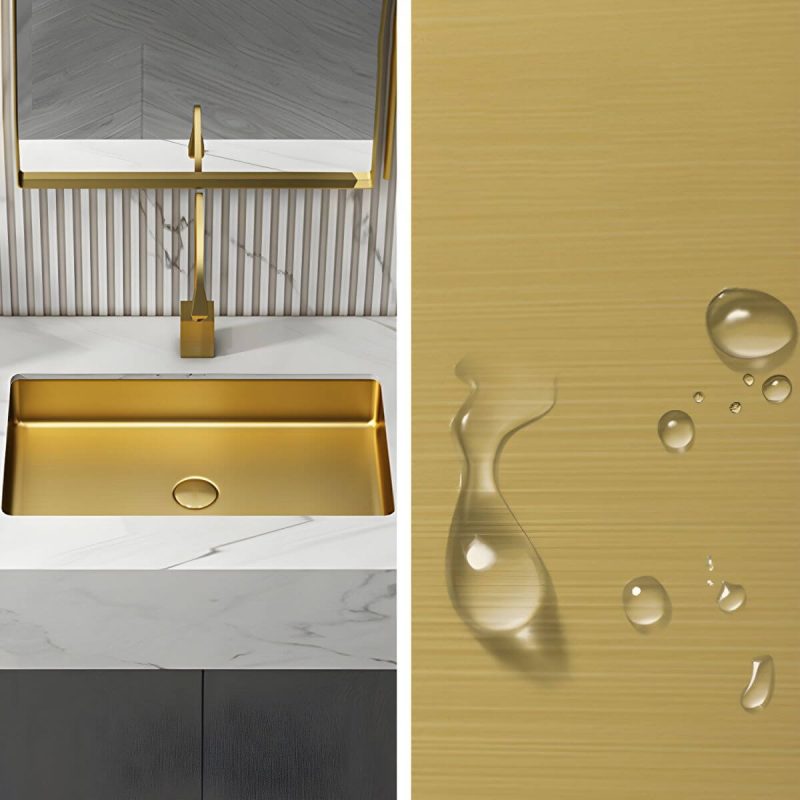 Metal Rectangular Bathroom Sink Modern Undermount Bathroom Sink - Sink with Faucet Gold Gooseneck/High Arc