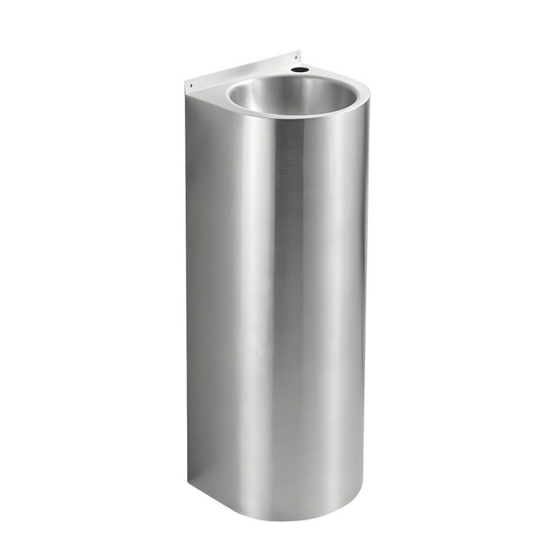 Contemporary Stainless Steel U-Shaped Pedestal Sink with Pop-Up Drain - Hot/Cold Water Dispensers Sink with Faucet Right Angle Outlet