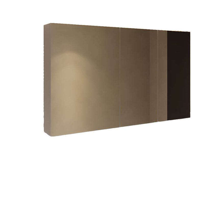Beige Medicine Cabinet with 4 Shelves, 3 Doors, Lighting System, Hydrophobic, Rectangle, Plug-in, 35"L x 6"W x 28"H