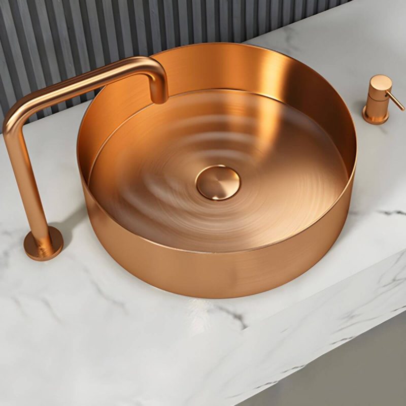 Modern Vessel Bathroom Sink Metal Round with Pop-Up Drain Wash Stand - Sink with Faucet Black Gooseneck/High Arc