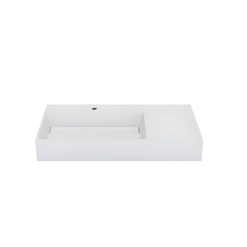 Contemporary Bathroom Sink Man Made Rock Rectangular Vessel Bathroom Sink without Faucet - 35"L x 19"W x 5"H Matte White Left Basin