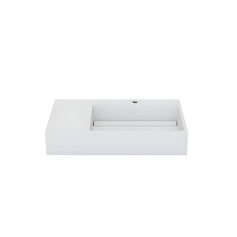 Contemporary Bathroom Sink Man Made Rock Rectangular Vessel Bathroom Sink without Faucet - 30"L x 17"W x 6"H Matte White Right Basin
