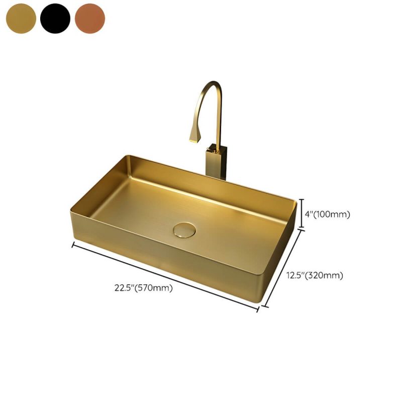 Dimension of Modern Bathroom Sink Metal Rectangular Vessel Bathroom Sink with Pop-Up Drain - Sink with Faucet Rose Gold