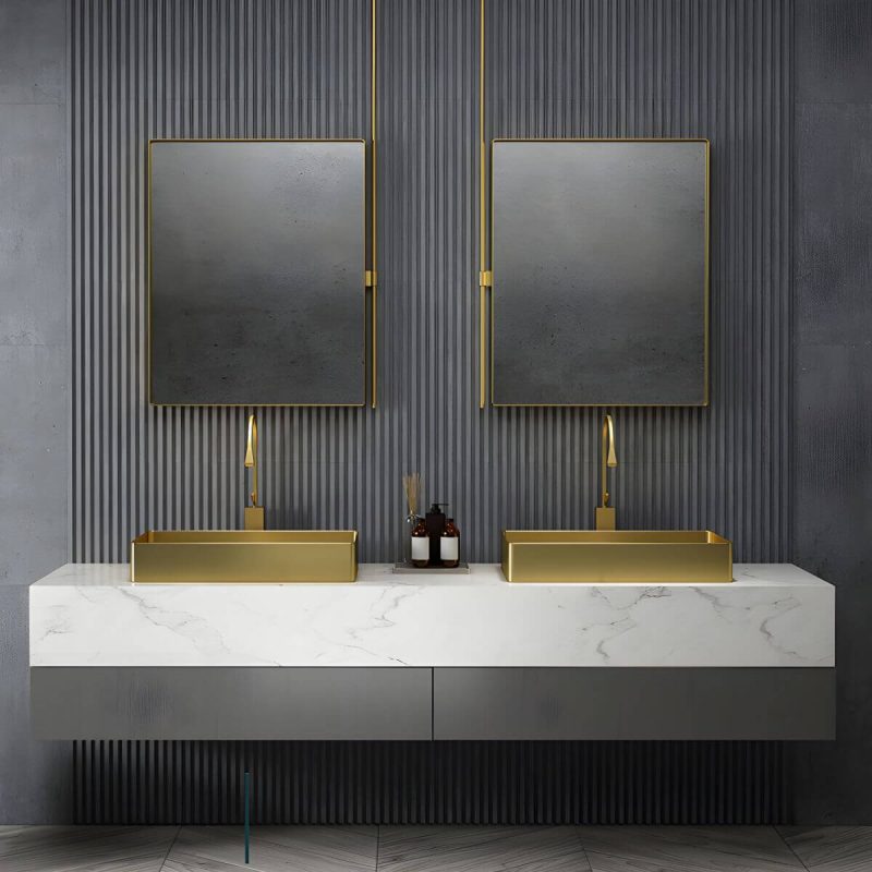 Modern Bathroom Sink Metal Rectangular Vessel Bathroom Sink with Pop-Up Drain - Grey Sink