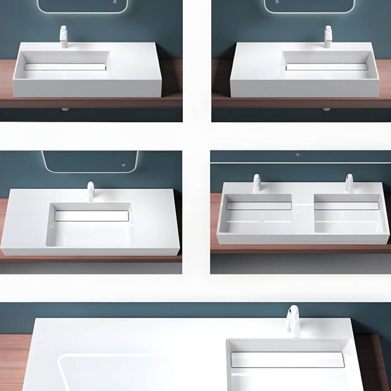 Contemporary Bathroom Sink Man Made Rock Rectangular Vessel Bathroom Sink without Faucet - 30"L x 17"W x 6"H Matte White Left Basin