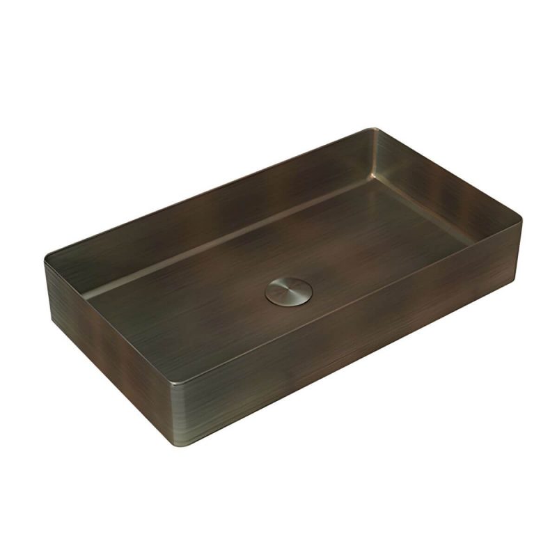 Modern Wash Stand Metal Rectangular with Drain Assembly and Faucet Vessel Bathroom Sink - Sink with Faucet Gold Round Faucet